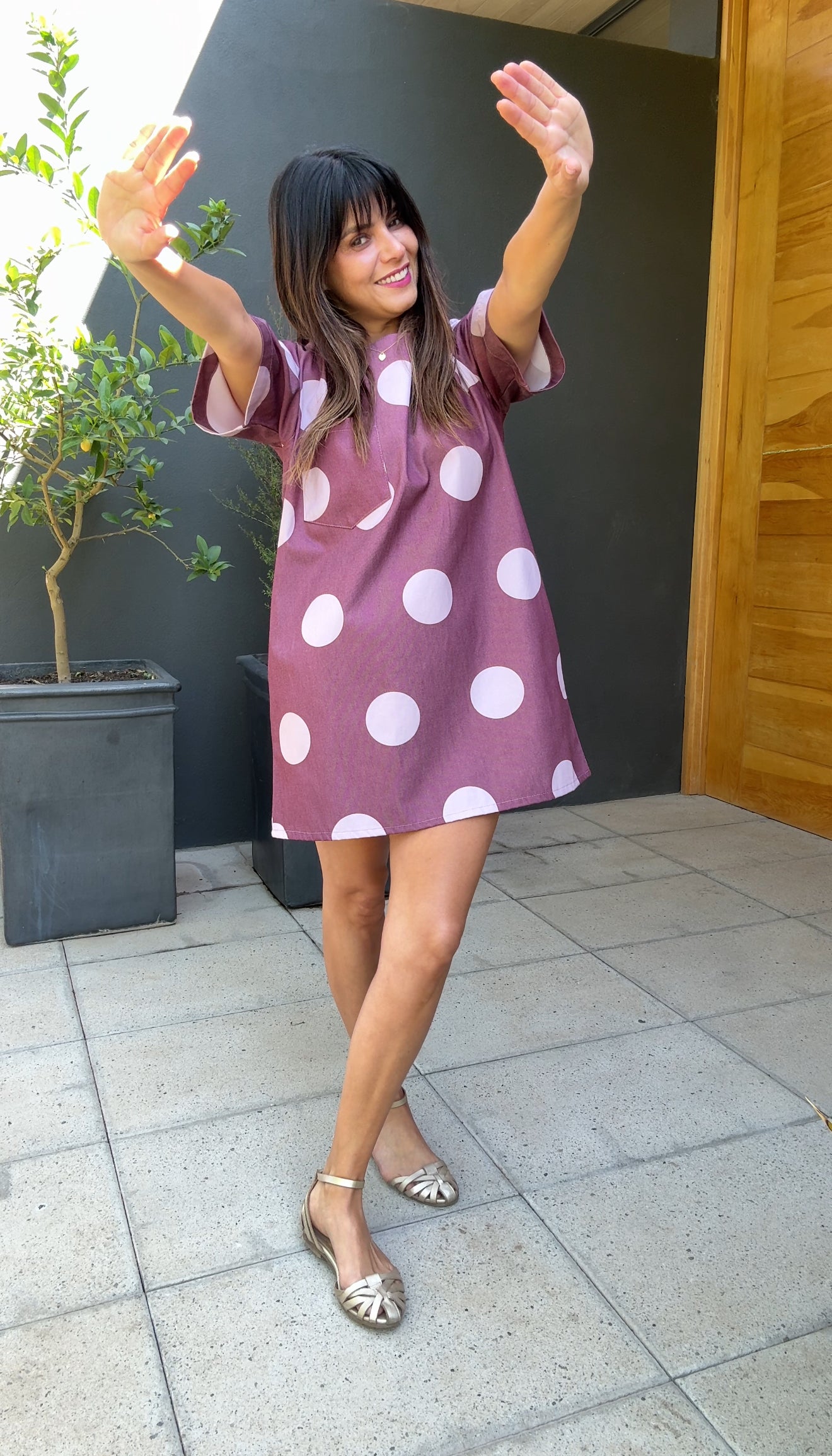 Vestido Denim Lunares Rosa