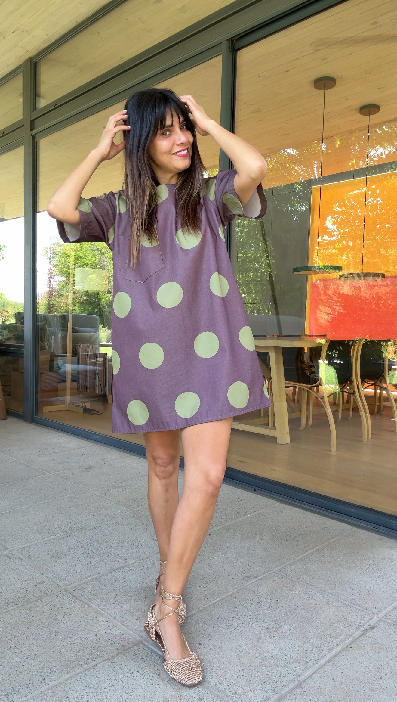 Vestido Denim Lunares Verde