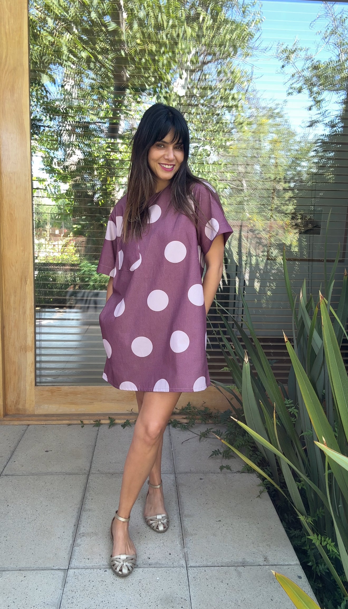 Vestido Denim Lunares Rosa