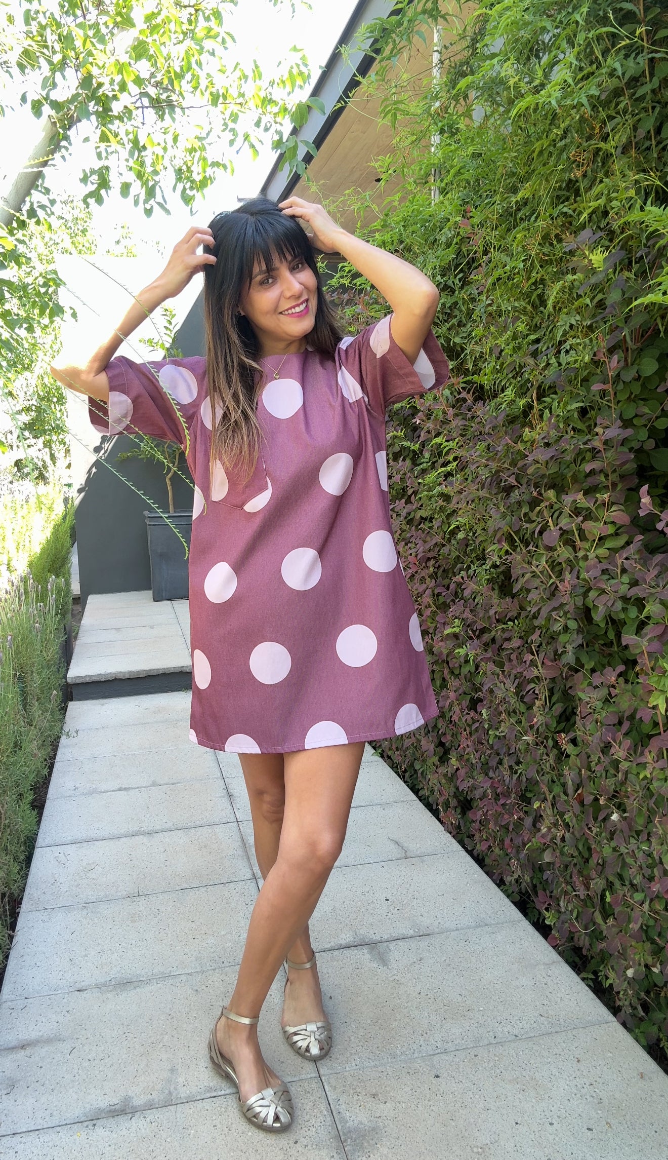 Vestido Denim Lunares Rosa