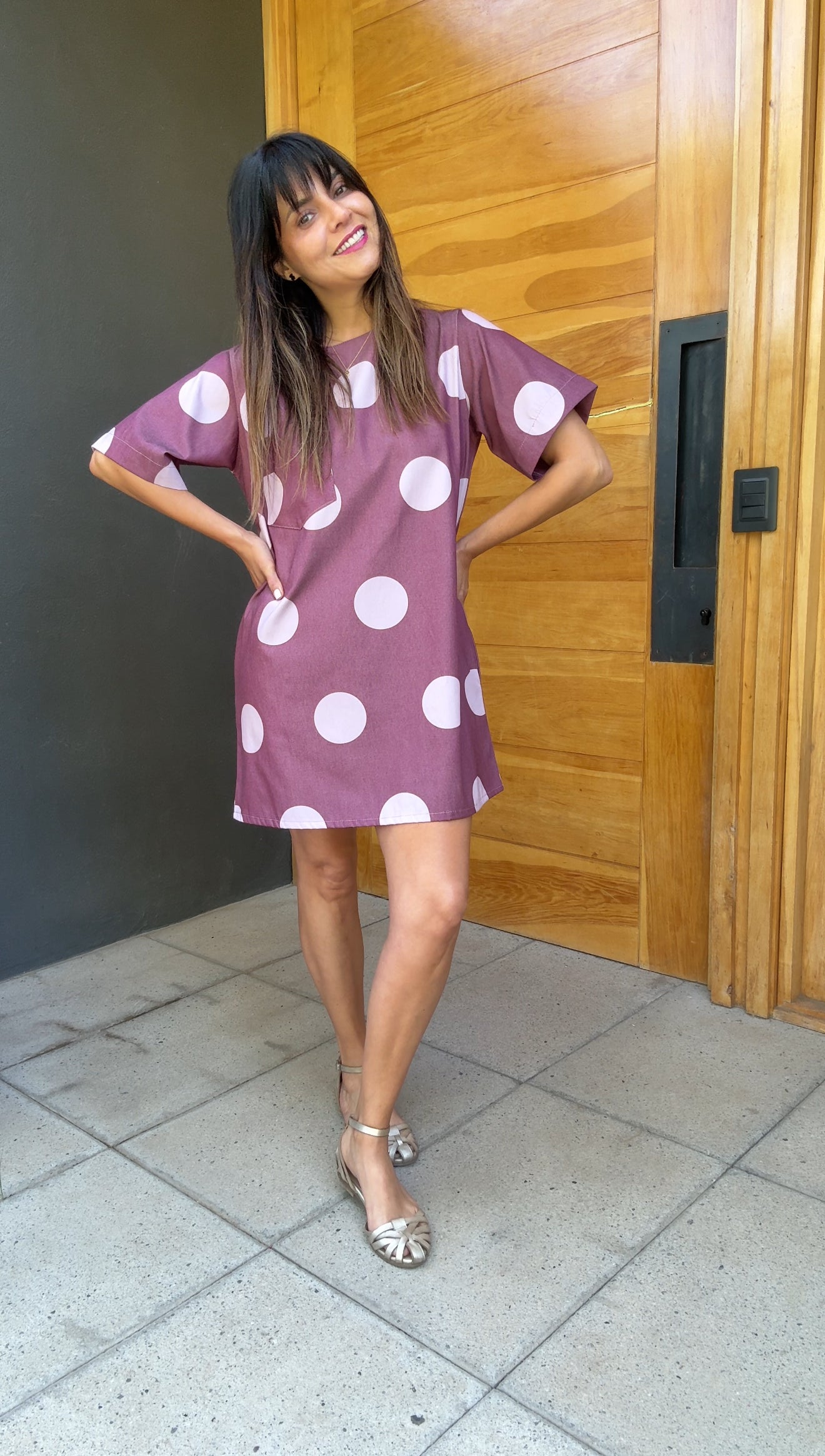 Vestido Denim Lunares Rosa